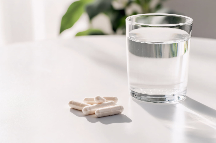 ワイヤー矯正中に痛みが出て鎮痛剤を飲むイメージ