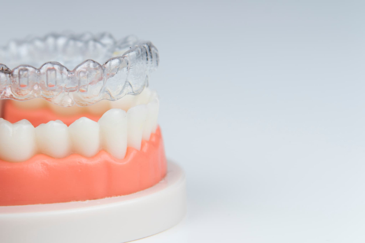 歯の模型とマウスピースの矯正装置