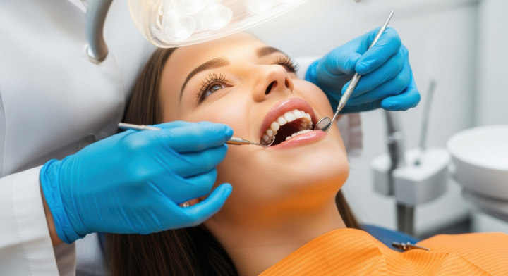 虫歯になった銀歯の治療を受ける女性